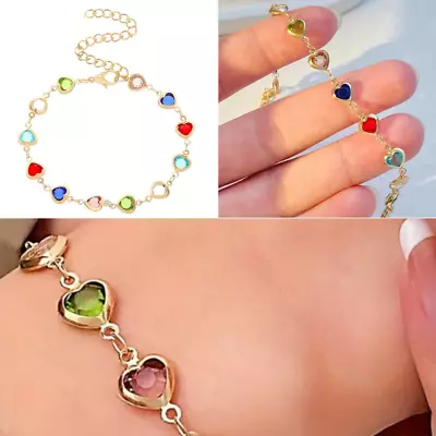 NEW Ladies / Girls Heart Bracelet 18K Gold Plated Colourful Bracelet • £3.30