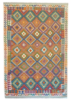 7X9 Afghan Kilim Hand-Knotted Multicolored Area Rug (6'7'  X 9'3 ) • $390