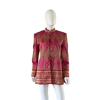 Kai Kai Jean Noel Haxo Silk Chinese Stand Collar Jacket Pink Gold Size 10 NWT • $35