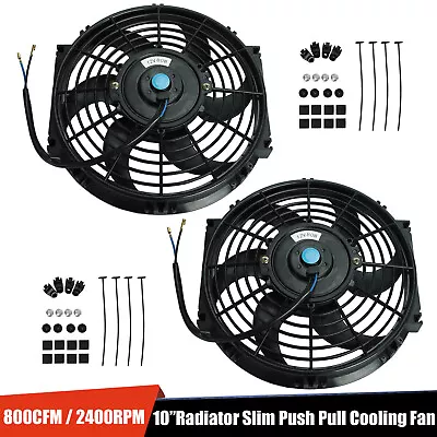2X 10  Inch Universal Slim Fan Push Pull Electric Radiator Cooling 12V Mount Kit • $37.99