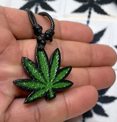 Marijuanna Leaf Wooden Pendant Necklace - Hand-Painted Rasta With Black Borders • $13.95