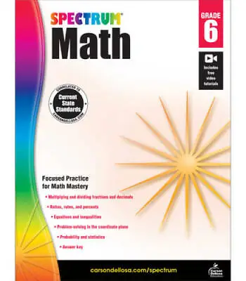 Spectrum Math Workbook Grade 6 - Paperback By Spectrum - GOOD • $4.67