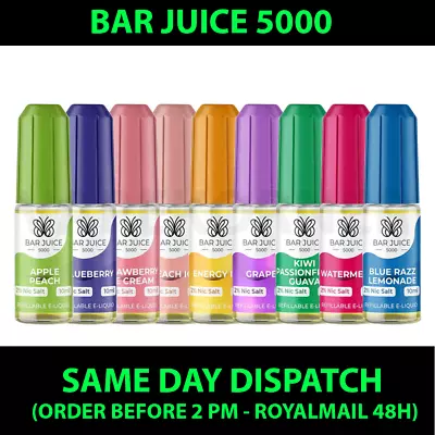 BAR JUICE 5000 Nic Salt 10mg 20mg Vape Juice 10ml Ecig E Liquid • £1.99