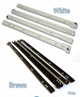 Metal Roller Bottom Fix Drawer Runners All Sizes 250mm-600mm White Brown • £1.99