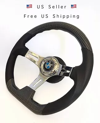 Steering Wheel Fits BMW E31 E32 E34 E36 Z3 92-98 350mm Sport Flat Bottom Carbon • $239