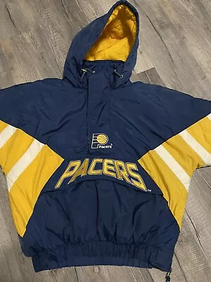 Vintage 90s STARTER NBA Authentics Indiana Pacers Hoodie Puffer Jacket M VTG • $79.99