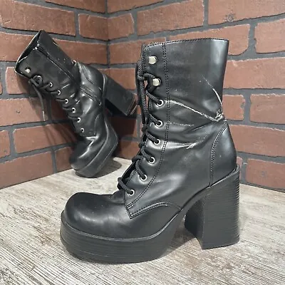 Vintage Y2K Chunky Boots Huge Heel Bratz Style Size 9.5 Black Lace Up MUDD • $36.75