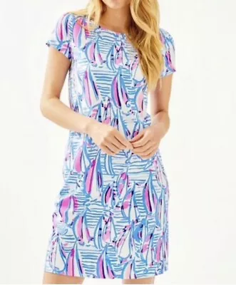 Lilly Pulitzer S Marlowe Dress Blue Haven NWOT Sail Boats Pima Cotton Tropical • $22