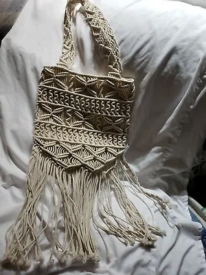 NWOT MOSSIMO SUPPLY CO. Ivory Cream Macrame Crochet Fringed BoHo Shoulder Bag • $45.08
