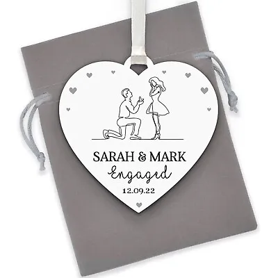 Personalised Engagement Gift Keepsake Engaged Couple Fiance Wood Heart Ornament • £5.99