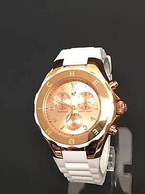 New Michele Tahitian Jelly Bean Rose Goldwhite Silicone Band Watch-mww12f000030 • $288.34