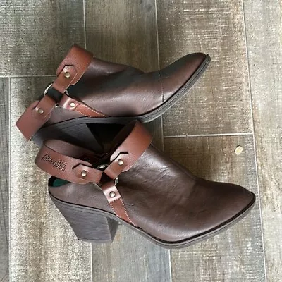 Blowfish Malibu Ankle Boots Brown Belted Western Cowgirl Slip On Mules Size 7.5 • $14.99