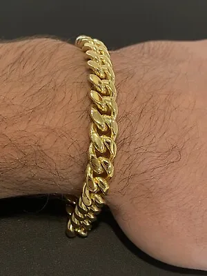 Mens Real 18k Gold Vermeil 10mm Hip Hop Miami Cuban Link Bracelet Box Clasp • $35.36