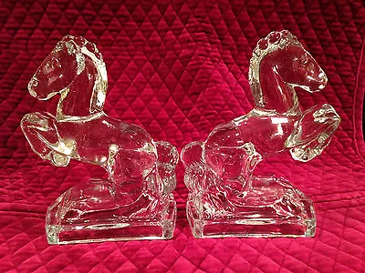 Vintage Set Of 2 LE Smith Glass Horse Figurines Bookends • $59.99