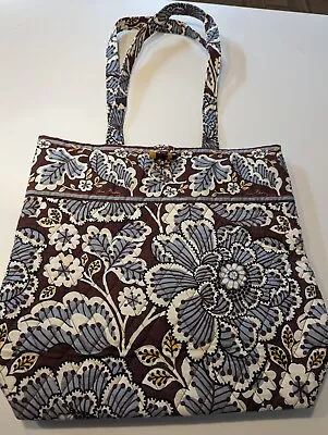 Vera Bradley 'Slate Blooms' Quilted Brown Floral Tote Shoulder Bag Purse  • $29.99