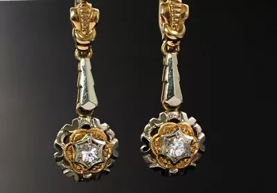 .750 18ct MULTITONE GOLD & SPINEL Art Deco 38MM Ornate Drop Earrings 6.3g - L20 • £112