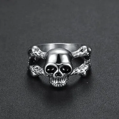 Mens Gothic Stainless Steel Biker Skull Ring Womens Size 5 6 7 8 9 10 11 12 15 • $9.78