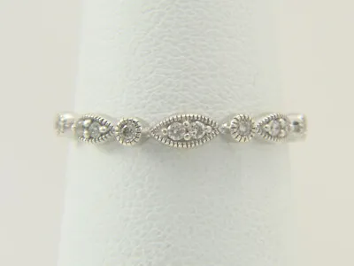 10K White Gold Natural Diamond Milgrain Wedding Band Or Stacking Ring Size 7 • $125