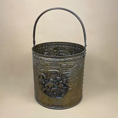 Antique Metal Gold Coal Bucket Handle Fireside Fire Scuttle Log Helmet Pattern • £34