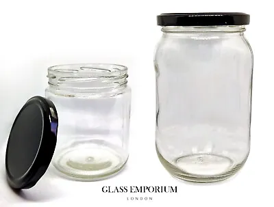 Premium Heat-Resistant Glass Jars - 720ml Or 360ml With Black Screw-Top Lids • £1.55