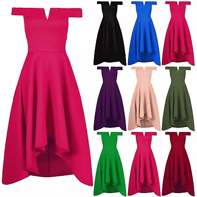 £8.99 • Buy Womens Ladies Off The Shoulder Bralet Slash V Neck Hi Lo Swing Skater Midi Dress