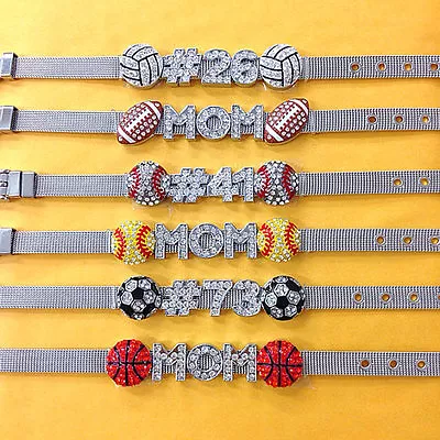 $9.99 • Buy Custom Rhinestone Sports Charm Bracelet / Choice Of Numbers Or Make Your Own