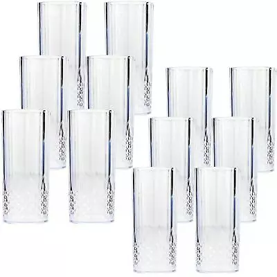 12x Crystal Effect Reusable Highball Drink Glasses Vintage Clear Plastic Acrylic • £15.65