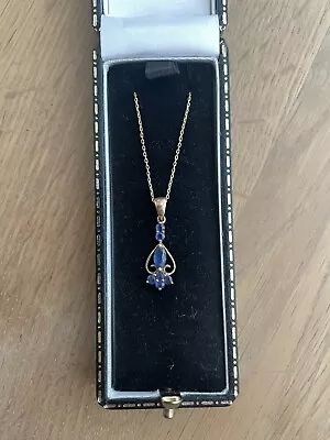 Antique 9ct Rose Gold Sapphire Pendant Necklace On Fine Gold Chain • £63