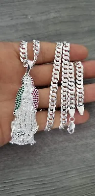 Cadena Y Virgen De Guadalupe XL  Plata .925 / Sterling Silver Chain & Virgen. • $169