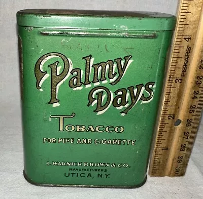 Antique Palmy Days Tin Litho Vertical Pocket Tobacco Can Utica Ny Country Store • $175