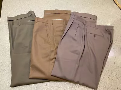 NEW Lot 3 Brooks Brothers Beige Wool Pleated Dress Pants Cuffed 33x33 Custom USA • $89.90