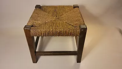 Antique Vintage Woven Rush Rope Wood Foot Stool Primative Rustic Country Farm • $69.99