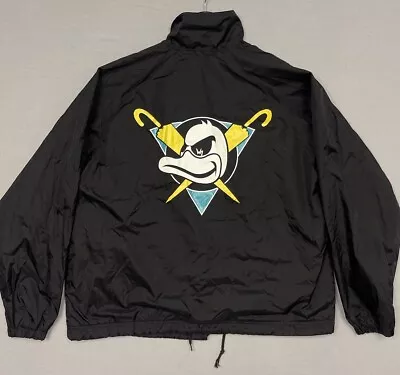 Anaheim Mighty Ducks NHL Black Mens XL Jacket Windbreaker Snap Button Mightiest • $32.55