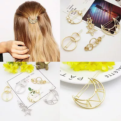 Women's Girls Geometric Metal Hair Clips Barrette Slide Grips Hair Clip Hairpins • £2.95