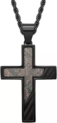Black Blue Cross For Men Necklace 316L Stainless Steel Titanium Steel Crucifix R • $72.24