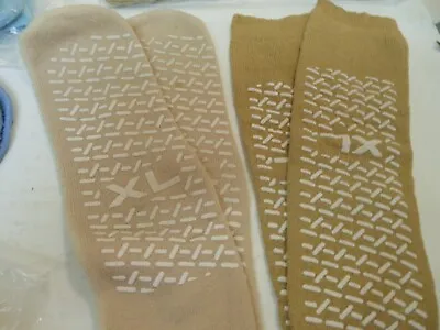 2 Pair Soft Sole Non Skid Slipper Socks 2 Beige  XL Double Sided Non Skid • $1.98