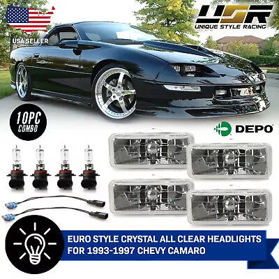 Euro Crystal Clear Low + High Beam Headlight +Wiring For 1993-1997 Chevy Camaro • $107.95