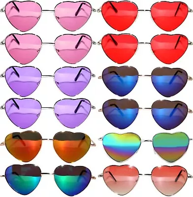 12 Pairs Heart Shape Sunglasses Lot Wholesale  Metal Frame Colored Lens Bulk • $18.99