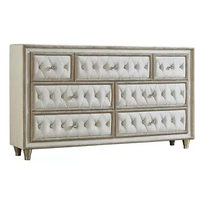 Maklaine 7-Drawer Upholstered Velvet Dresser In Ivory And Camel • $869.69