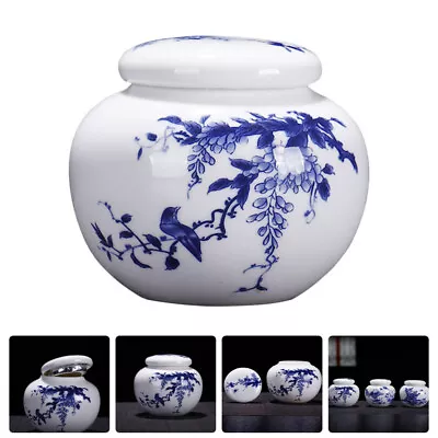  Blue And White Porcelain Jar Tea Leaf Container Ceramic Storage Jars Cream • £13.99