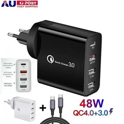 48W 4-Port Charger Quick Charge 3.0 USB C Fast Wall Power Adapter Type C AU Plug • $22.79