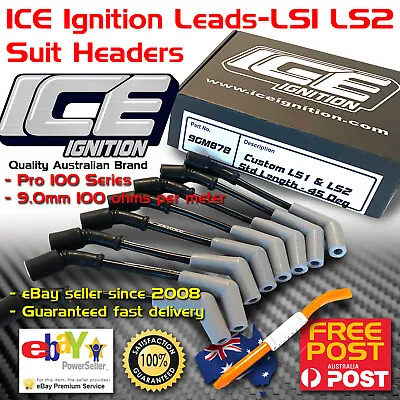 ICE PRO 100 Ignition Spark Plug Leads 9.0mm Black Commodore Chev LS1 LS2 • $164.50
