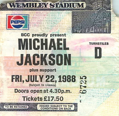 Vintage Concert Ticket - Michael Jackson Wembley Stadium Bad Tour 1988 • £45