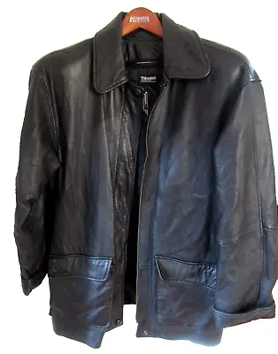 Tibor Leather Black Jacket Thinsulate Removable Zip Liner Men L Mid-length EUC • $39