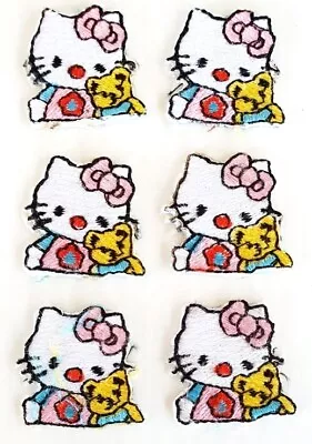 Lot Of 6 X Cloth Patch Motif Applique   Hello Kitty  Cat Cuddling Teddy Bear • $5.99