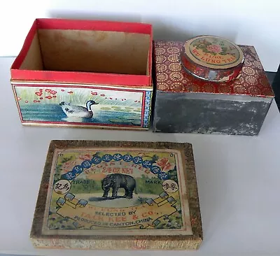 Rare Antique Canton China - Tack Kee & Co Cardboard Tea Box & Caddy • $149.99