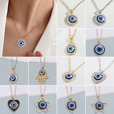 $2.31 • Buy Fashion Turkish Hamsa Lucky Blue Evil Eye Pendant Necklace Charm Women Jewellery