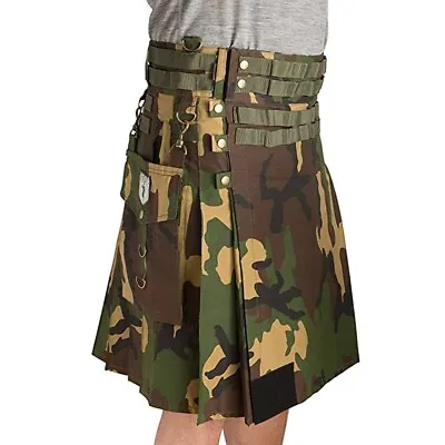 Damn Near Kilt 'Em Men's Tactical Utility Kilt Woodland Camo XL Military Grade • $59.82