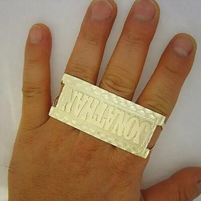 Metal Men's Custom 3 Finger Name Ring 14k Yellow Gold Plated Silver • $240