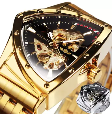 £31.99 • Buy Mens Watches Skeleton Triangle Dial Mechanical Automatic Watch Men's Hollow Gift